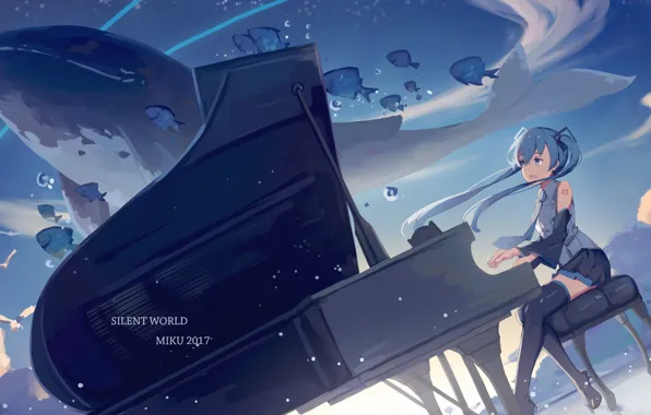 Picture girl, anime, art, kit, piano, Vocaloid