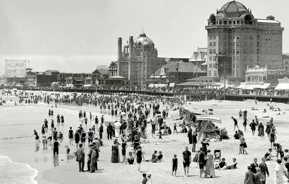 Picture sea, beach, retro, people, shore, USA, 1915 year