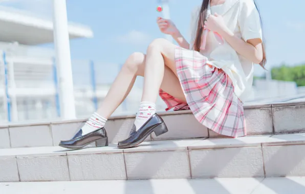 Legs, pink, model, asian, babe, photoshoot, skirt, uniform