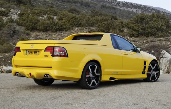 Picture yellow, mountain, rear view, pickup, Vauxhall, VXR8, Vauxhall, Maloo