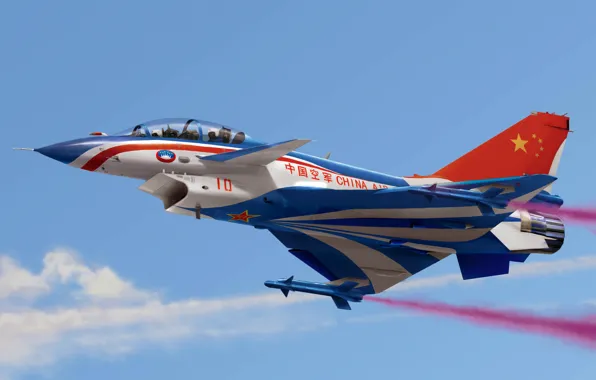 Picture art, airplane, painting, jet, Chengdu J-10