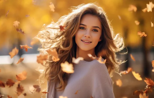 Autumn, look, girl, light, nature, face, smile, Park