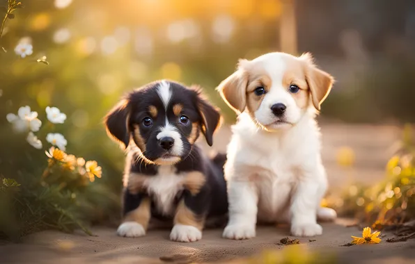 Dogs, look, pose, dog, puppies, puppy, face, a couple