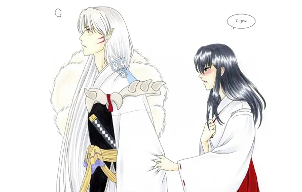Girl, art, guy, two, Inuyasha, Inuyasha, Kagome, Seshoumaru