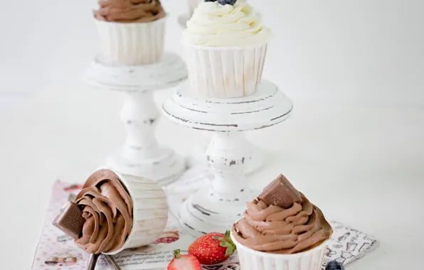Berries, chocolate, cream, cakes, cupcakes, Egrigorovich
