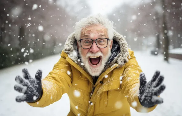 Winter, Snow, Glasses, Male, Joy, Digital art, AI art, The Art of Artificial Intelligence