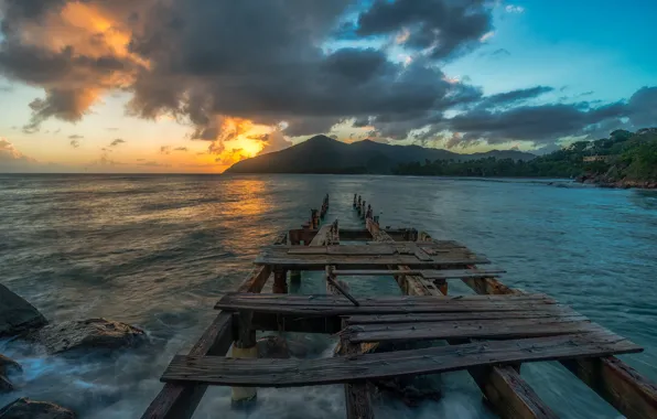 Picture wave, sunset, pier
