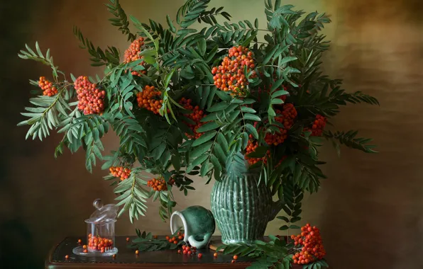Autumn, nature, berries, table, wall, bouquet, Bank, pitcher