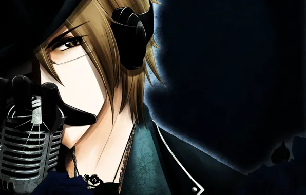 Flowers, the dark background, hat, headphones, glasses, microphone, guy, vocaloid