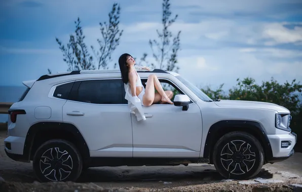 Car, Beautiful, Asian, Model, Woman, Evening, SUV, Pretty