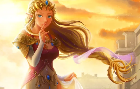 Picture girl, the wind, hand, art, braid, Princess, The Legend of Zelda