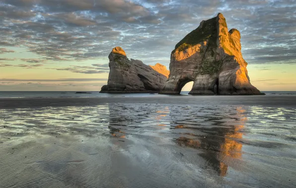 Picture sand, rock, shore, Sea, arch, seascape