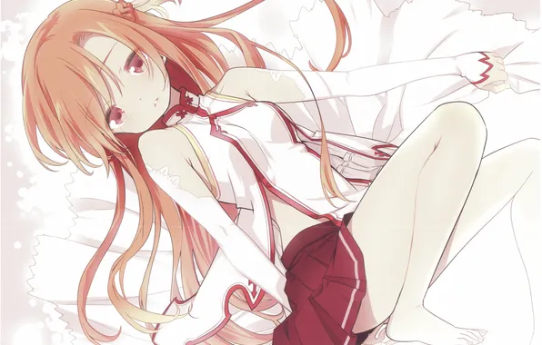 Picture girl, smile, skirt, lies, long hair, sword art online, sao, asuna