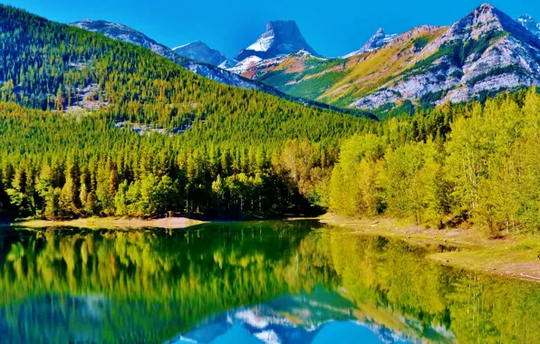Autumn, the sky, trees, mountains, nature, lake, reflection, Canada
