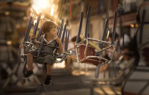 Picture childhood, boy, carousel