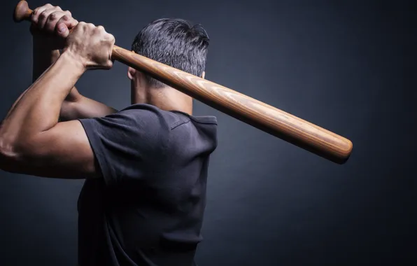 Man, pose, shirt, baseball bat