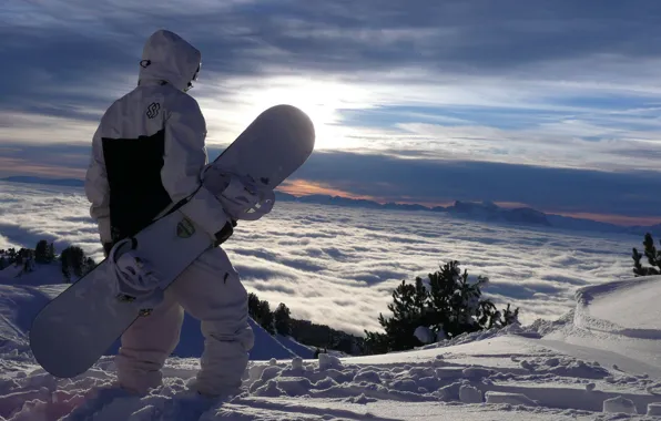 Clouds, mountains, snowboarding, slope