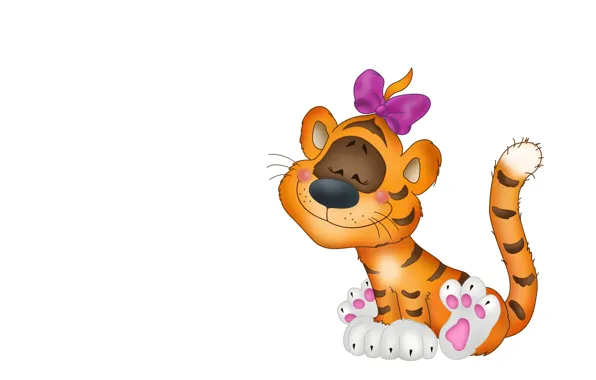 Picture art, girl, bow, tiger, children's, the Tigrusha