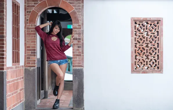 Look, girl, face, smile, shorts, arch, Asian