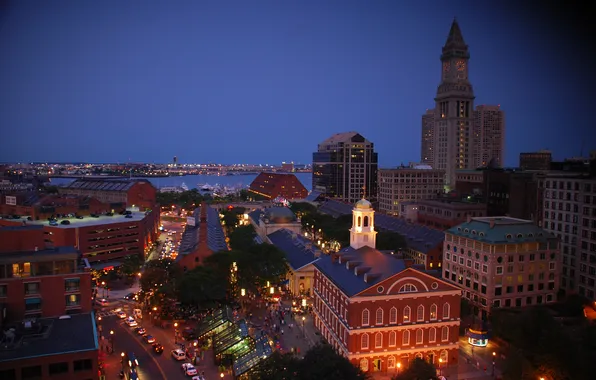Picture the city, night, Boston, Quincy Market &ampamp; Faneuil Hall