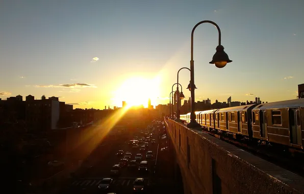 Picture city, sunset, new york, nyc, rail, queens