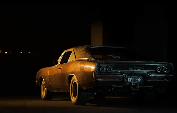 Picture black, dodge, night, charger, 1968, 70's, 60's, 2gen