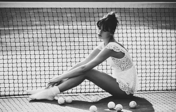 Black & white, lingerie, balls, model, look, tennis, Georgia Fowler