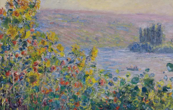 Landscape, flowers, picture, Claude Monet, Flowers Beds at Vetheuil