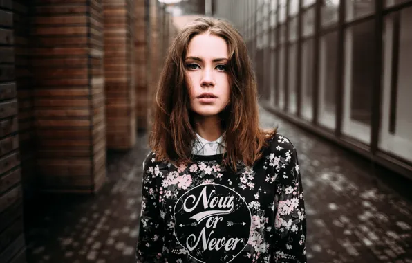 Portrait, brown hair, beauty, bokeh, Kseniya Kokoreva