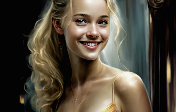 Chest, look, girl, joy, face, smile, youth, rendering