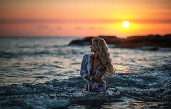 Sea, the sky, look, girl, sunset, pose, photo, model