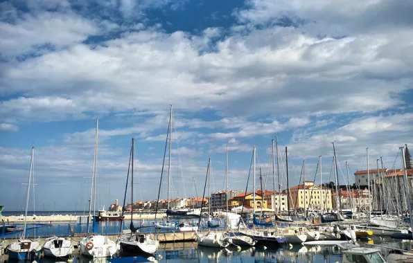 Picture building, home, boats, Piran, Slovenia, Slovenia, The Adriatic sea, Piran