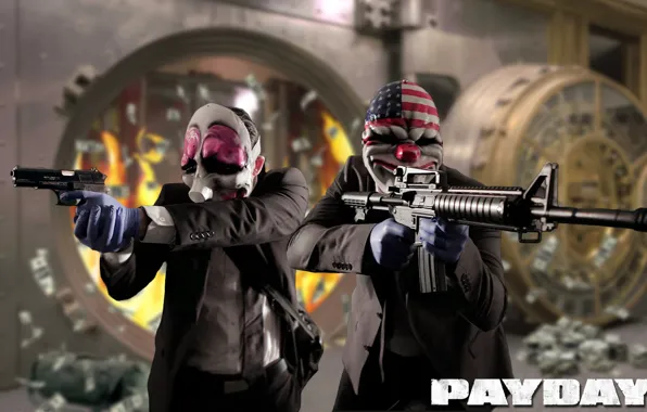 Picture weapons, the bandits, robbery, Payday 2, Overkill Software, AMCAR, 505 Games
