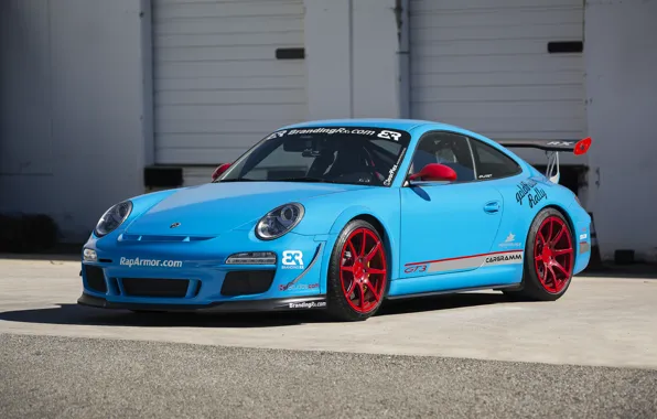 Picture red, wheels, porsche, gt3, blue