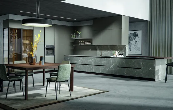 Style, Villa, interior, Italy, kitchen, living room, dining room, dining area