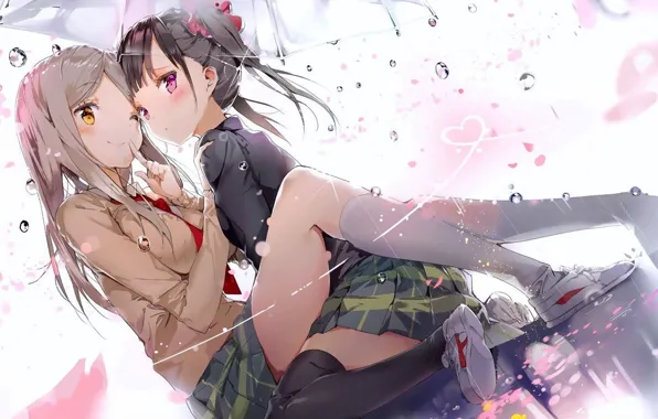 Drops, tie, knee, Schoolgirls, long hair, sneakers, on my knees, black stockings
