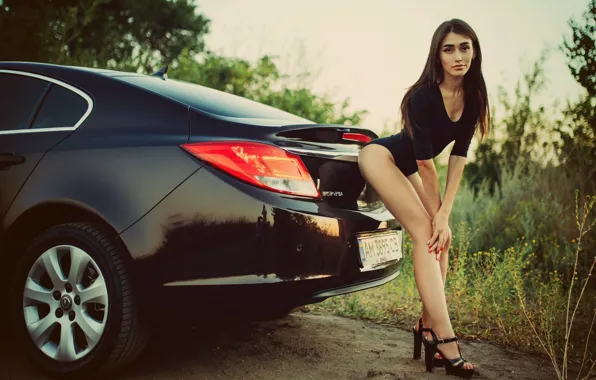 Auto, look, Opel, Erotic, beautiful girl, Tanya, posing on the car