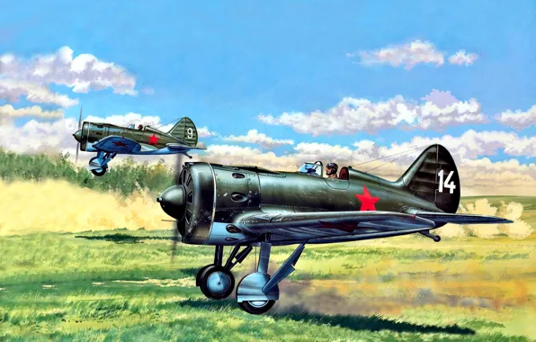 Picture figure, -16, fighter-monoplane, piston, CCCP, Soviet Air Force, Pilot, radial engine