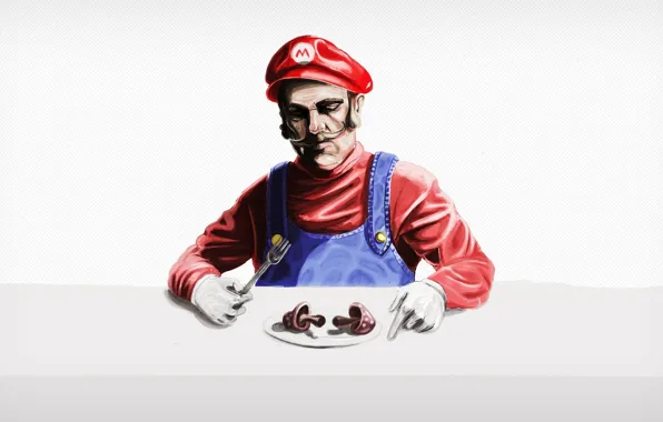 Red, nintendo, game, super, mario, mushroom, fork, eating