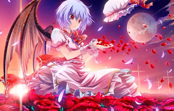 Wings, anime, art, girl, Touhou