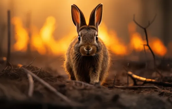 Trees, Smoke, Fire, Fire, Hare, Digital art, AI art, The Art of Artificial Intelligence