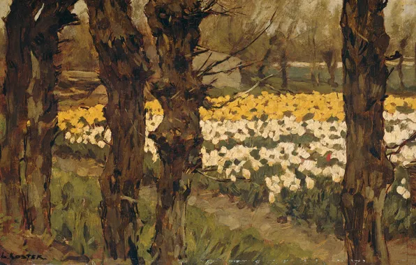 Landscape, oil, picture, 1937, Anton L. Koster, Flower Fields, Anton L. Koster