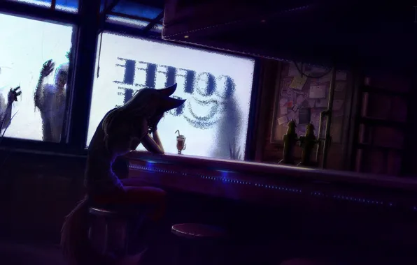 Bar, zombies, cocktail, cafe, girl, zombie, Art, postapokalipsis