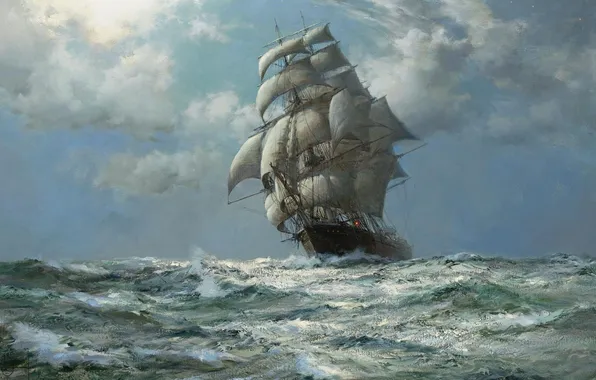 Sea, sailboat, Montague Dawson