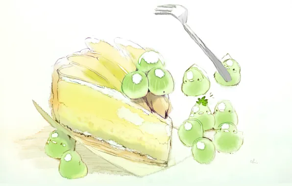Wallpaper chick, dessert, plug, by drawing chisanne, berries, a piece of cake