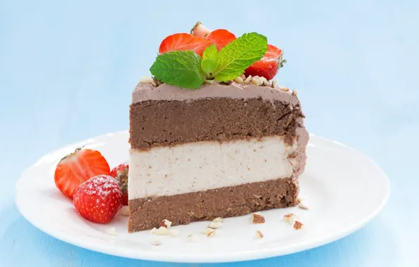 Berries, strawberry, plate, cake, chocolate, cheesecake, cheesecake