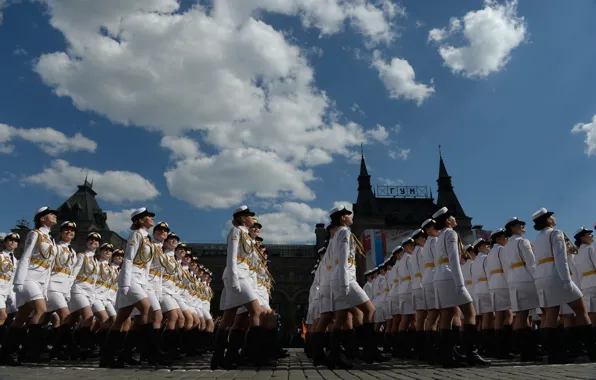 Girls, holiday, victory day, parade, red square, Russia, military, defense