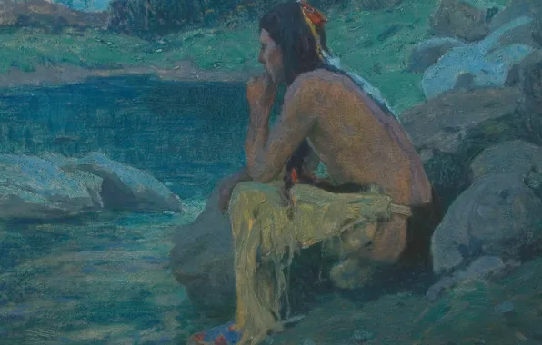 Stones, thought, Eanger Irving Couse, Moonlight 1, the lone Indian