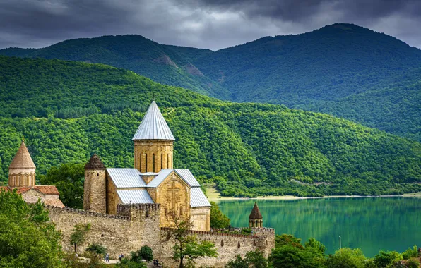 Mountains, fortress, Georgia, Ananuri