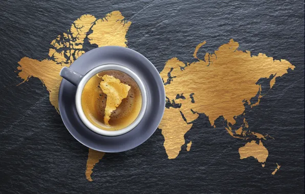 Picture foam, creative, coffee, Cup, drink, saucer, continents